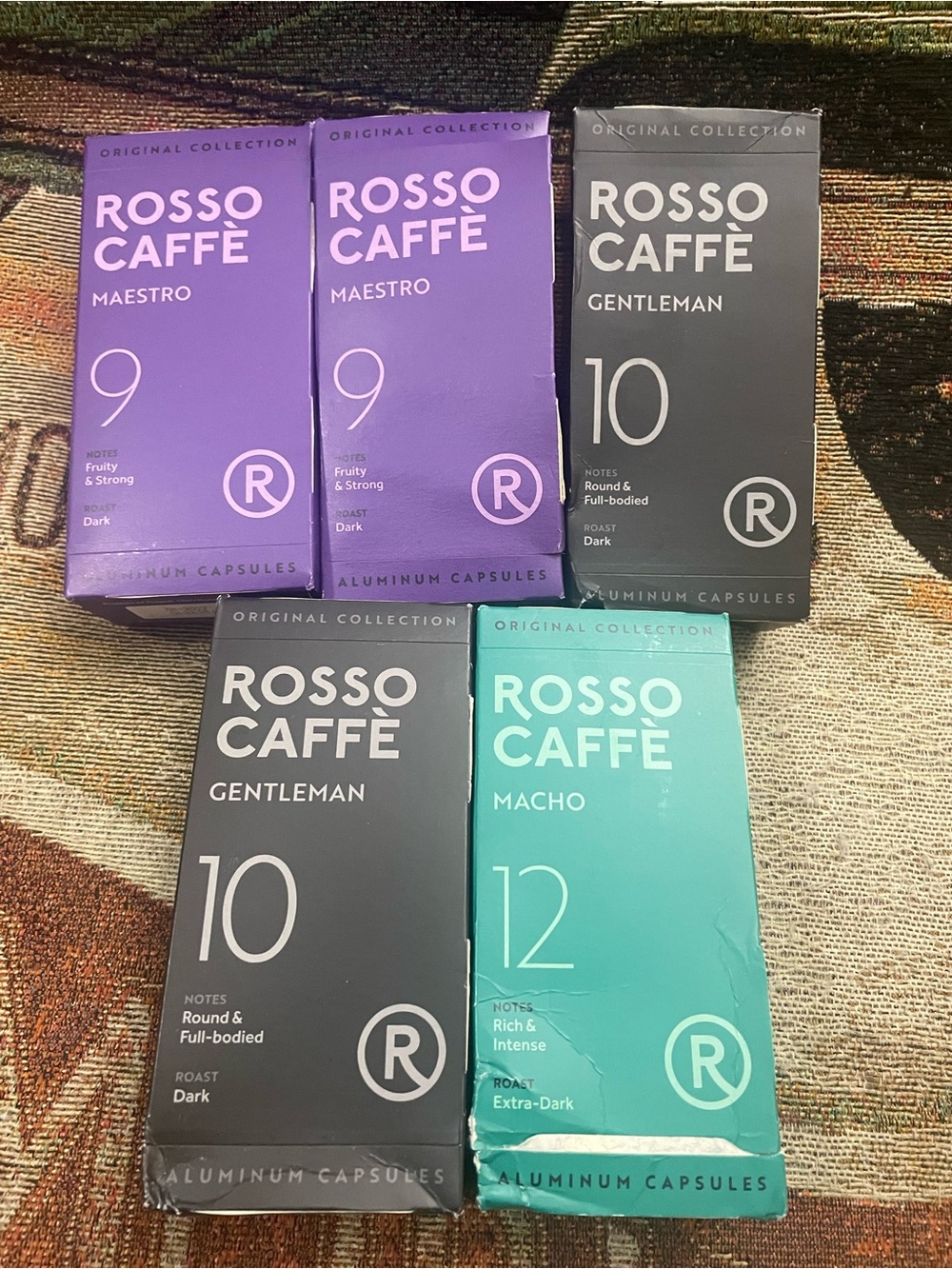 Lot of 50 (5 10ct boxes) Rosso Caffe Coffee Capsules Gentleman Maestro Macho
